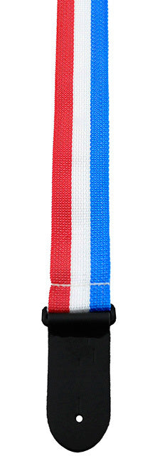 Perris 2" Poly Pro Guitar Strap in Red White & Blue Stripe with Black Leather ends