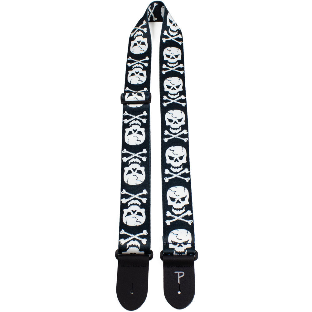 Perris 2" Polyester Skull & Cross Bones - Guitar Strap with Leather ends