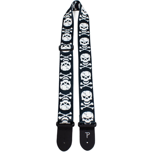 Perris 2" Polyester Skull & Cross Bones - Guitar Strap with Leather ends