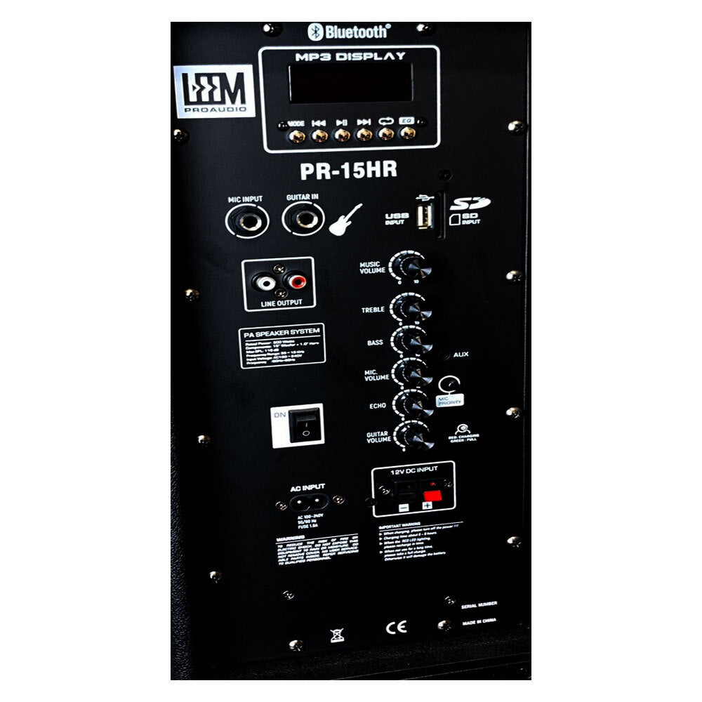 Leem PR-15HR Rechargeable Active 120W 2-Way 15" PA Speaker System with Wireless Mics