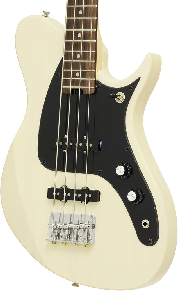 Aria J Series J-B Electric Bass Guitar in See-Thru Vintage White