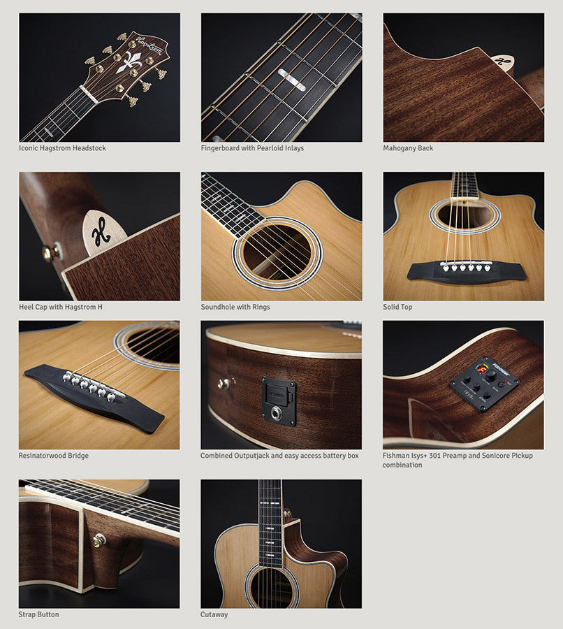 Hagstrom Elfdalia II Series Grand Auditorium AC/EL Guitar with Cutaway in Natural
