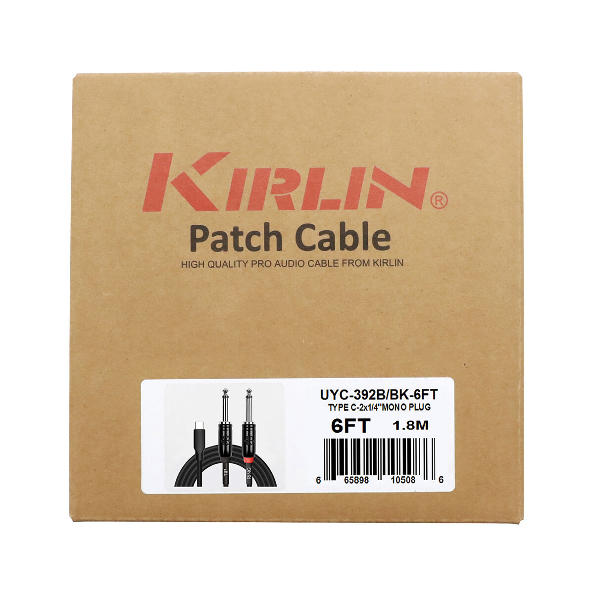 Kirlin 6ft USB C to 2 x 1/4 Mono Tip Ring # UYC-392B-BK-6