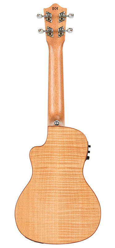 Lanikai Flamed Maple Series Concert AC/EL Ukulele in Natural Satin Finish with Lanikai Deluxe Gig Bag