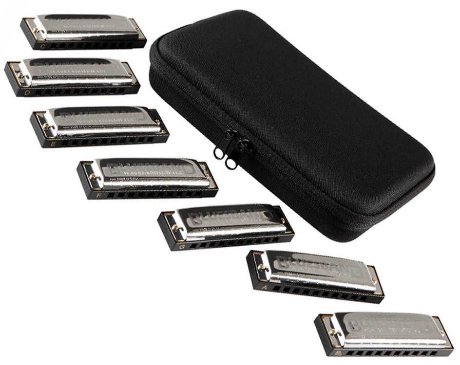 Hohner 7-Pce Blues Band Harmonica Set - Keys A Bb C D E F G w/ Case