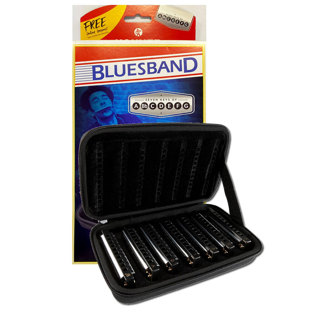 Hohner 7-Pce Blues Band Harmonica Set - Keys A Bb C D E F G w/ Case