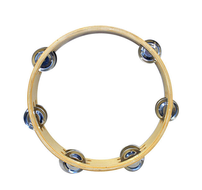Percussion Plus 8" Wooden Tambourine with 6-Double Rows of Jingles