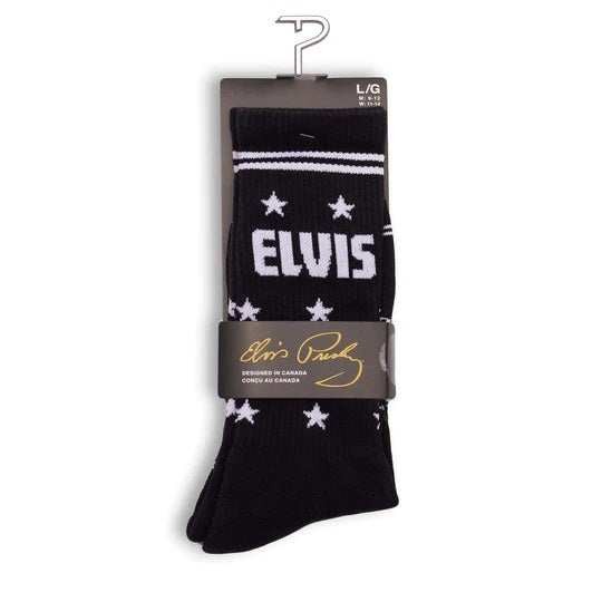 Perris Licensed ELVIS The King - Large Crew Socks in Black (1-Pair)