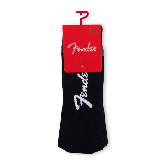 Perris Licensed FENDER Exploded Logo - Large Crew Socks in Black (3-Pair)