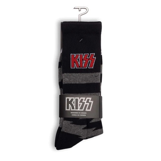 Perris Licensed KISS Lightning Stripes - Large Crew Socks in Charcoal (1-Pair)