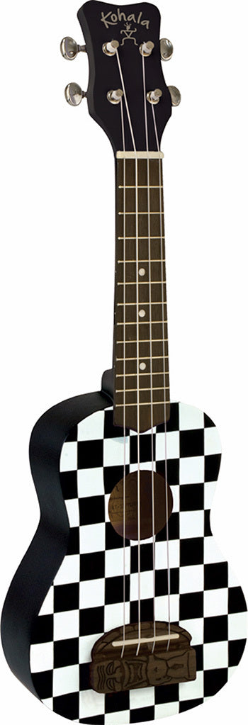 Kohala Series Soprano Ukulele in Checkerboard with Natural Satin Finish Amazing Carved Bridge