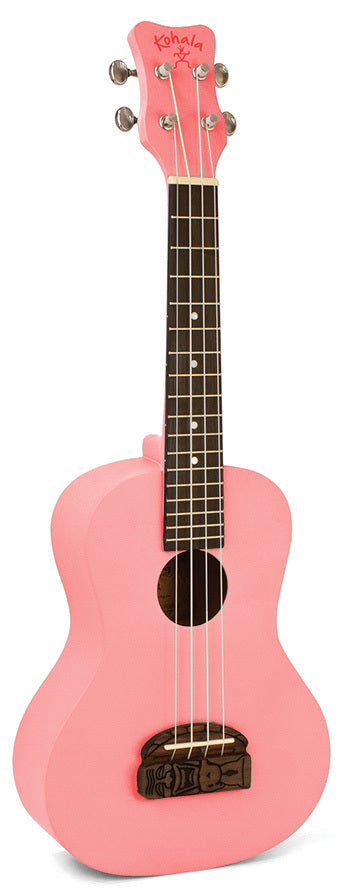 Kohala Series Soprano Ukulele in Pink with Natural Satin Finish Amazing Carved Bridge