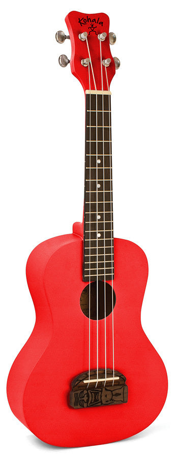 Kohala Series Soprano Ukulele in Red with Natural Satin Finish Amazing Carved Bridge