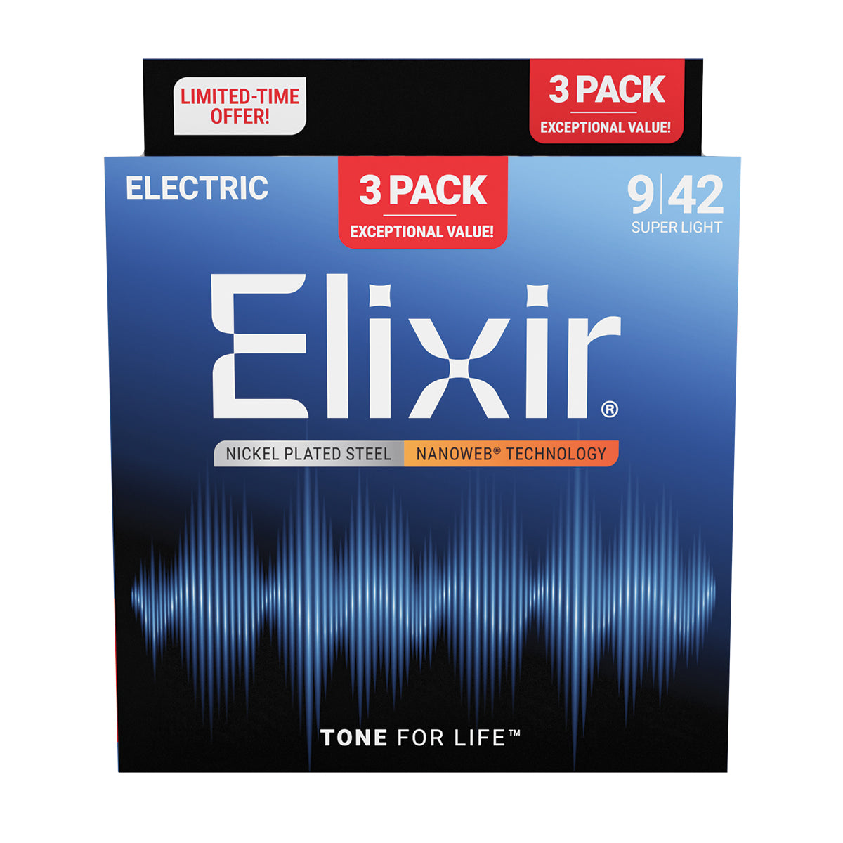Elixir 16566 Nanoweb Electric 9-42 3 Pack Super Light # 16540