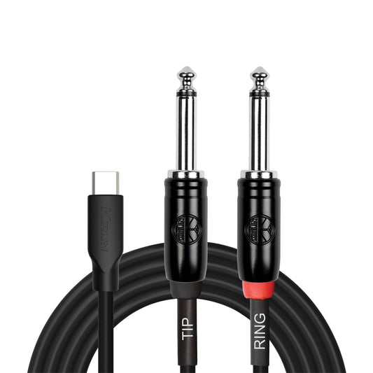 Kirlin 6ft USB C to 2 x 1/4 Mono Tip Ring # UYC-392B-BK-6