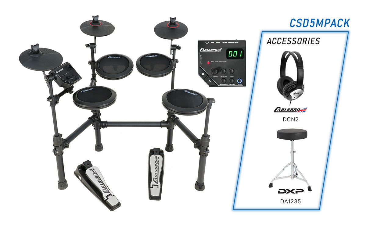 Carlsbro CSD5M Electronic Mesh Drum Kit Package with Bluetooth, Drum Throne & Headphones