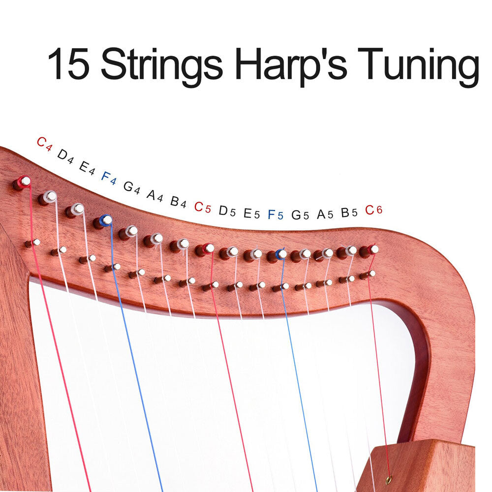 Opus 15-String Diatonic Wooden Lyre Harp in Natural Finish