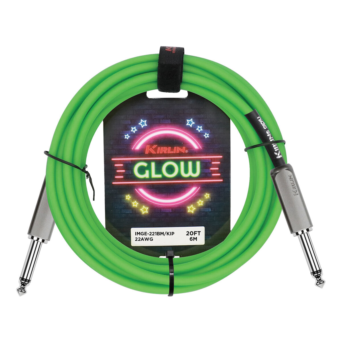 Kirlin 20ft Glow Guitar Cable Green Kiwi Pop