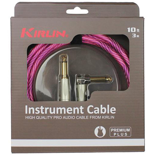 Kirlin 10ft Premium Plus Wave Pink Guitar Cable Right Angle to Straight