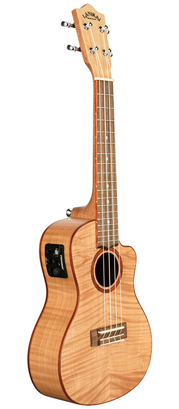 Lanikai Flamed Maple Series Concert AC/EL Ukulele in Natural Satin Finish with Lanikai Deluxe Gig Bag