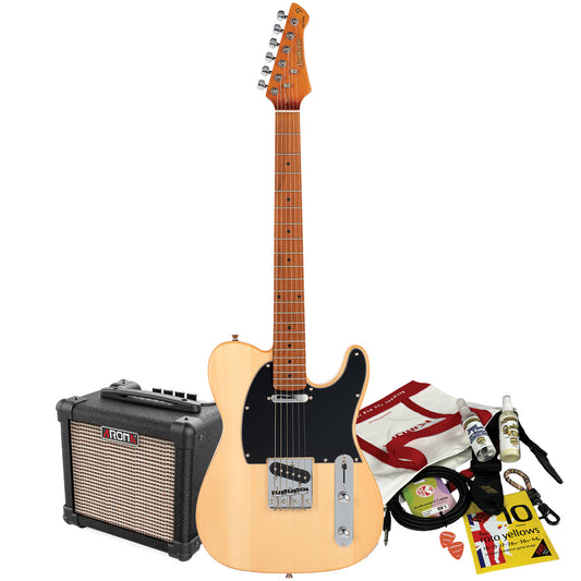 Northstar T-Style Electric Guitar Natural Matte with Aroma 10W Amp & Accessory Pack