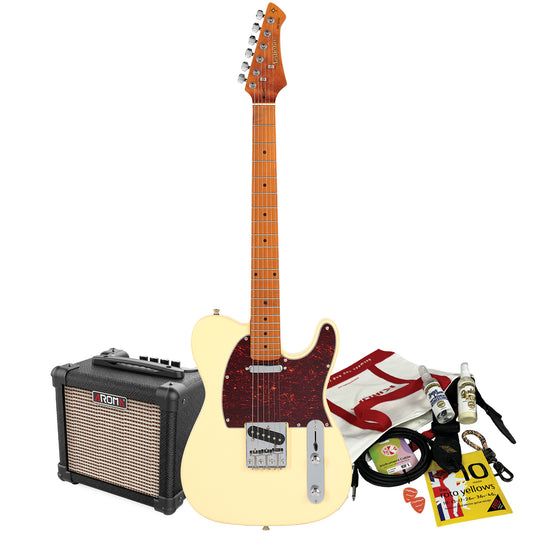 Northstar T-Style Electric Guitar Vintage White with Aroma 10W Amp & Accessory Pack