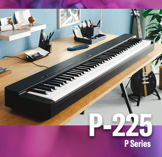 YAMAHA P-225 DIGITAL PIANOS Black with FREE Yamaha Stand and Pedalboard