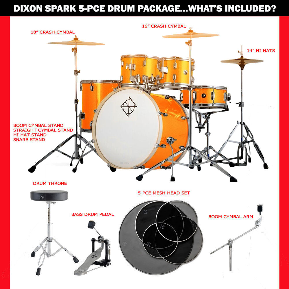 Dixon Spark Standard Series 5-Pce Drum Kit with Cymbals in Misty Gold