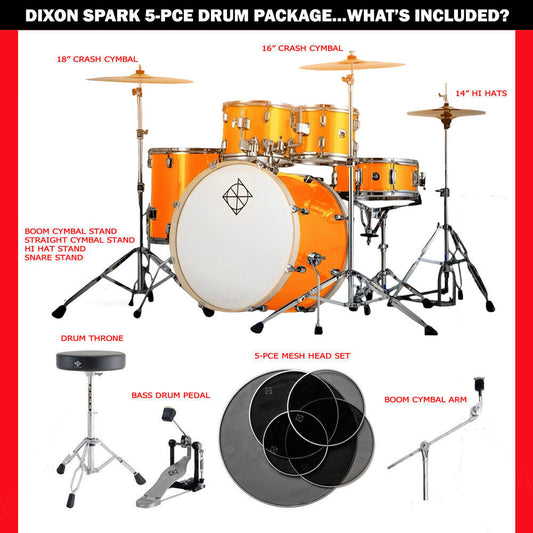 Dixon Spark Standard Series 5-Pce Drum Kit with Cymbals in Misty Gold