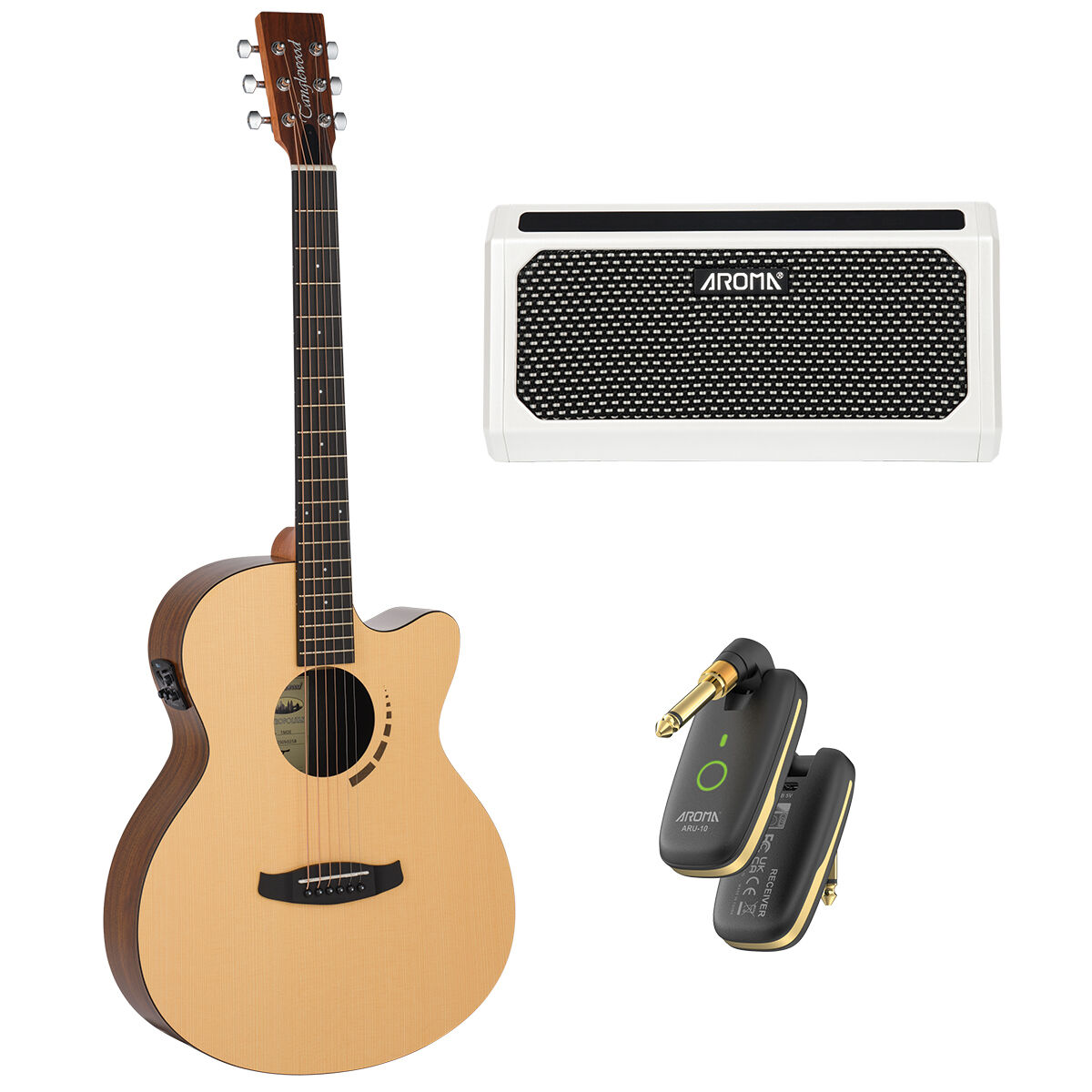 Tanglewood Metropolitan Super Folk Spruce/Koa C/E Guitar Wireless Bundle