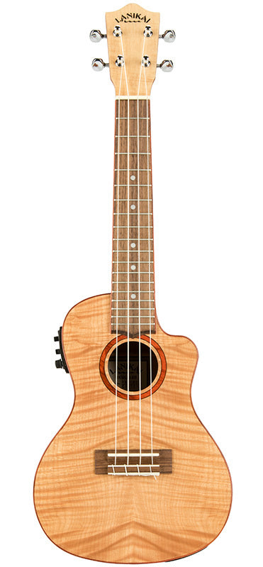 Lanikai Flamed Maple Series Concert AC/EL Ukulele in Natural Satin Finish with Lanikai Deluxe Gig Bag